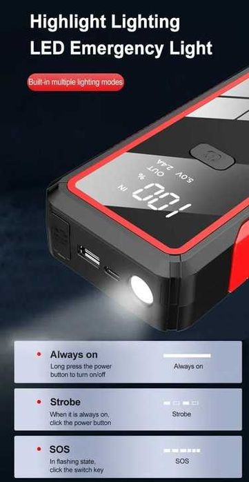 Booster Bateria Auxiliar para carro | 2000A 12V | Luz  | Power Bank