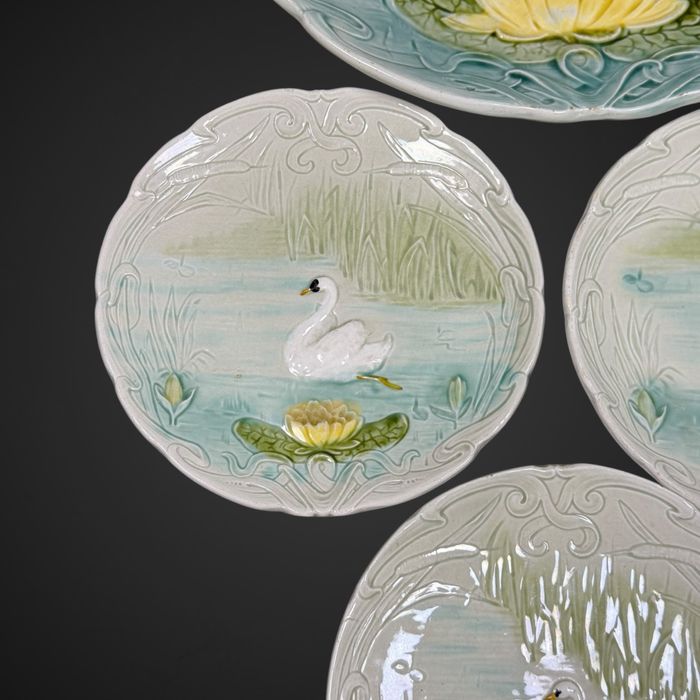 Zestaw patera + talerze majolika Villeroy Boch Łabędzie B5/102511
