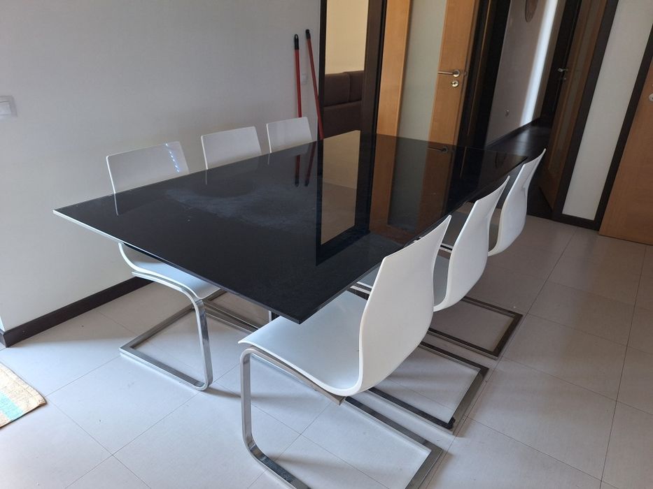 Mesa jantar vidro + inox