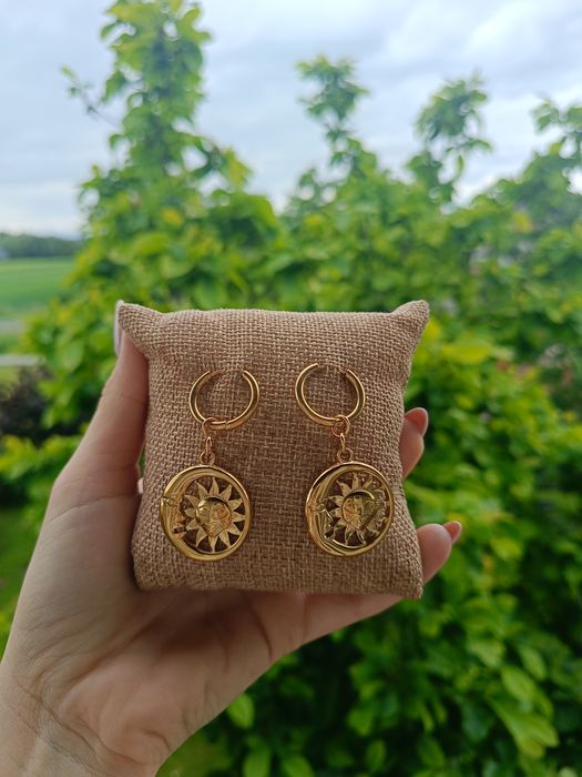 Kolczyki słońce i księżyc, biżuteria Boho, mistyczna