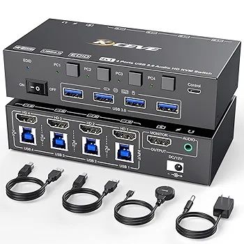 Przełącznik KVM USB 3.0 HDMI 4 porty 8K przy 60 Hz, Kceve 4 PC