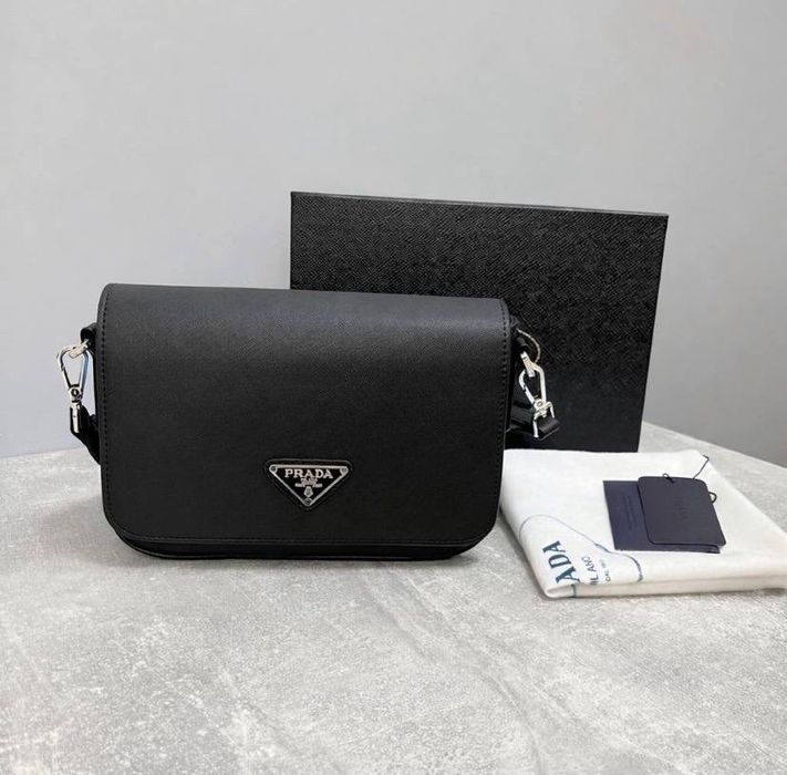 Сумка Prada Saffiano Leather Shoulder Bag чорна чоловіча мужская