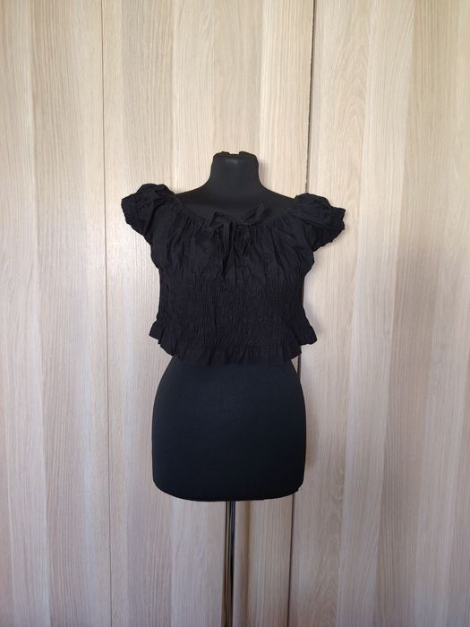 Czarny crop top bluzka bawełna hiszpanka oversize vintage y2k M/L/XL