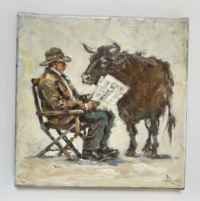Prasówka. Obraz olejny na płótnie 30 X 30 cm  Grażyna Rodziewicz