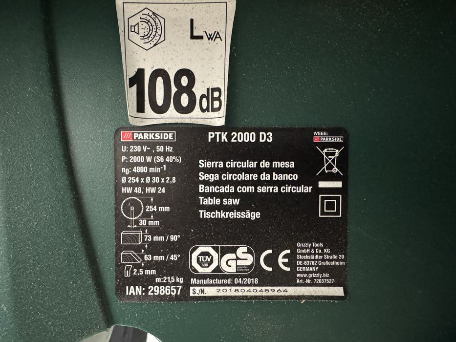 Serra de bancada Parkside PTK2000D3