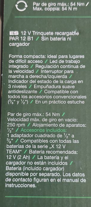 PARKSIDE 12V Chave de Catraca Recarregável