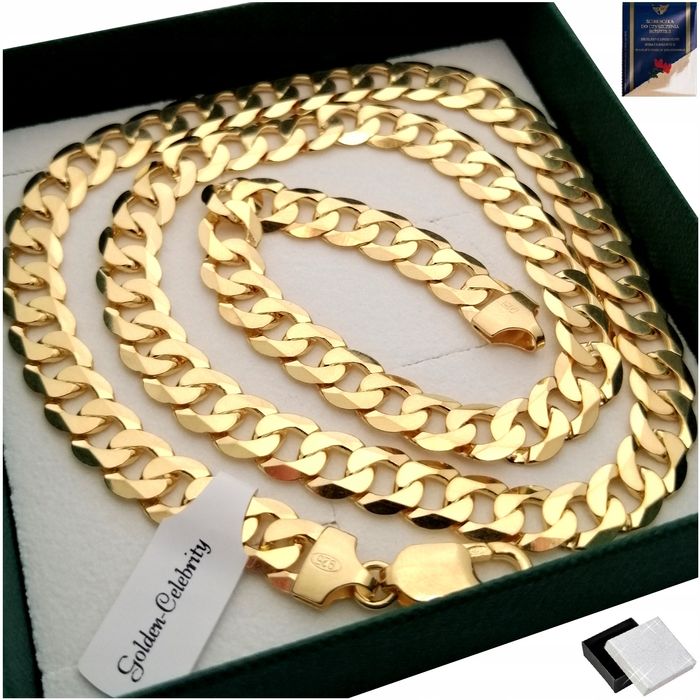 Gruby Łańcuszek Złoty Męski 7,5 Mm Srebro 925/585 Prezent Dla Chłopaka