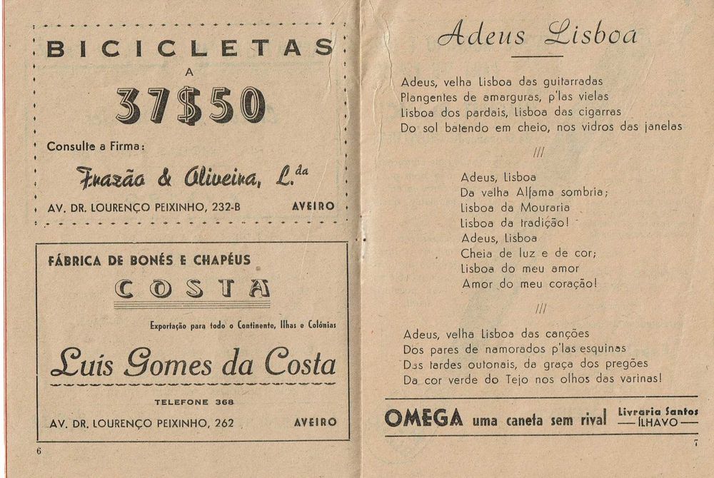 Prospeto da Orquestra Star do Casino Café Bera Rio - 1950 - Aveiro