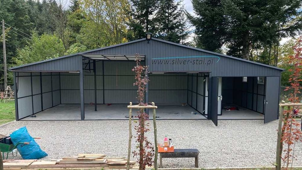 Garaż blaszany 12x6m 11x6 Silver-stal Garaże RAL 7016