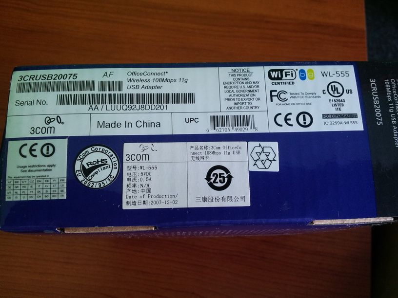 Adapter USB modem Wi-Fi WiFi karta 3Com 3CRUSB20075