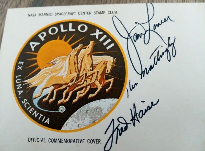Apollo 13 podpis autograf całej załogi NASA koperta ubezpieczeniowa