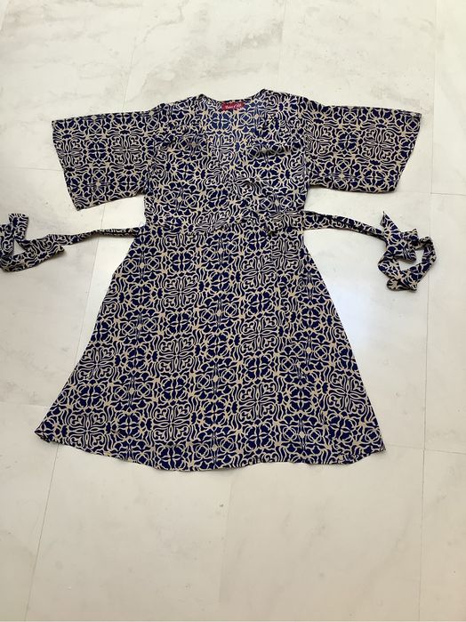 Vestido traçado azul / beje novo