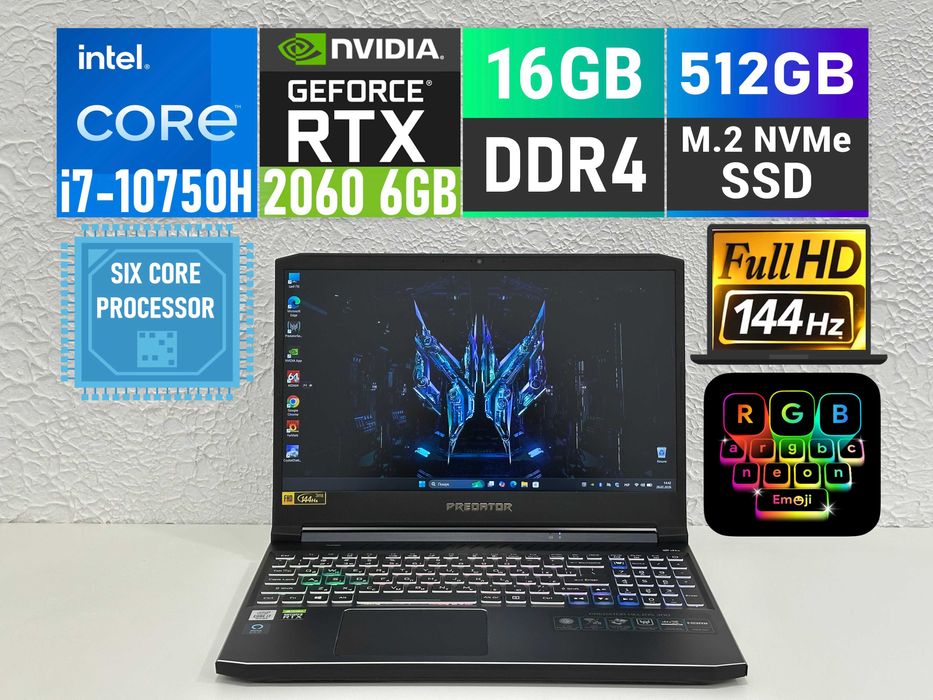 Ігровий Acer Predator Helios 300/15.6"/i7-10750H/16gb/512gbSSD/RTX2060