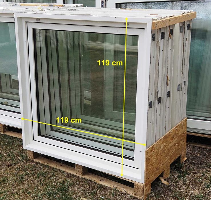 Okna duńskie PRIMO SYSTEM PCV, z demontażu, 119/119 cm