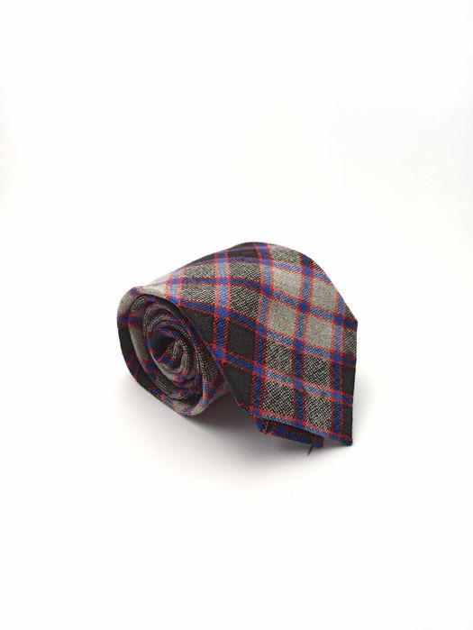 Szkocki wełniany szary krawat w szkocką kratę tartan AA46