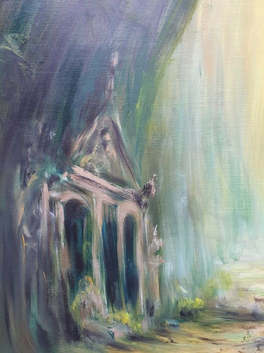 Obraz autorski oryginalny olejny Duży Las Runy 92x125 cm + rama