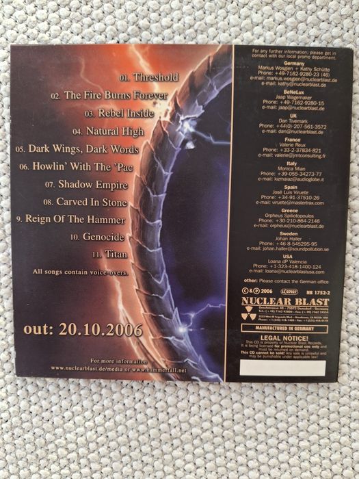 HammerFall - Threshold CD Promo Copy Promocional