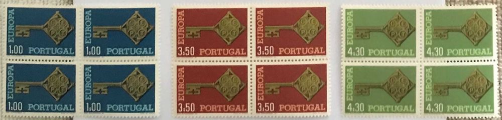 Série completa de 3 quadras de selos novos - EUROPA CEPT - 1968