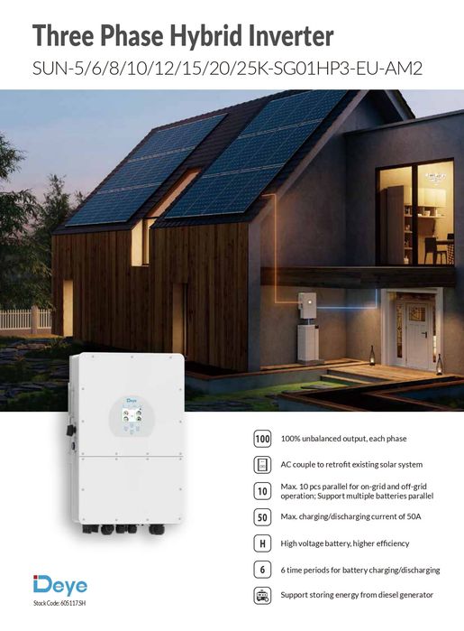Inversor híbrido DEYE 12kW SG01HP3 trifásico de alta tensão
