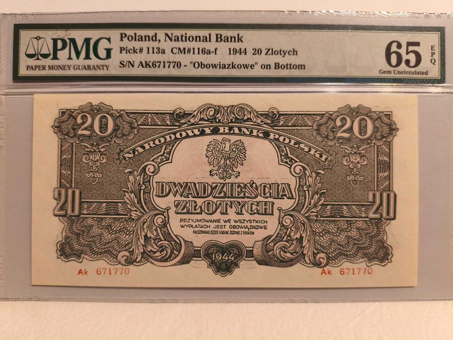 20 złotych 1944 - Ak - owe - PMG 65 EPQ