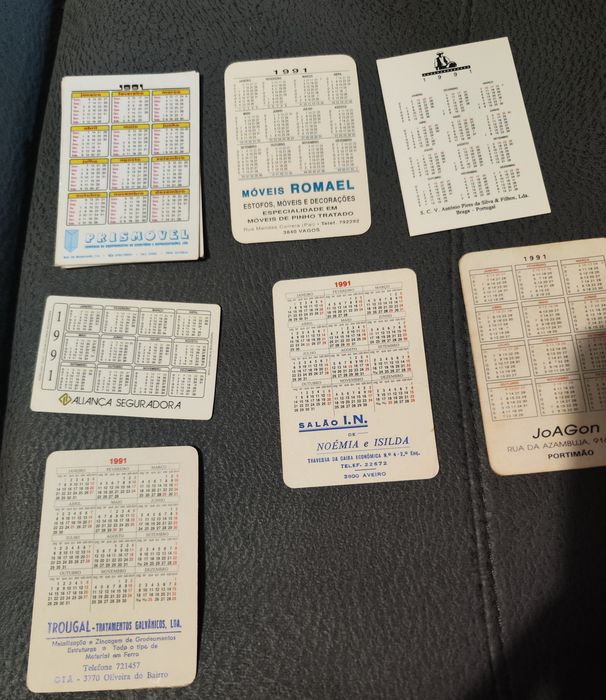 Sete calendários de bolso de 1991