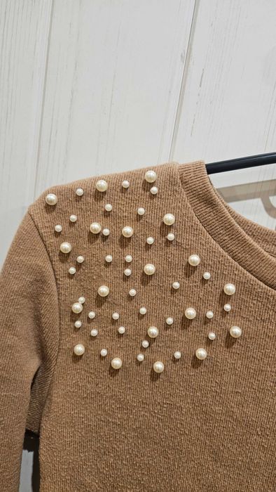 Bluza z perełkami brązowa s Zara hit okazja