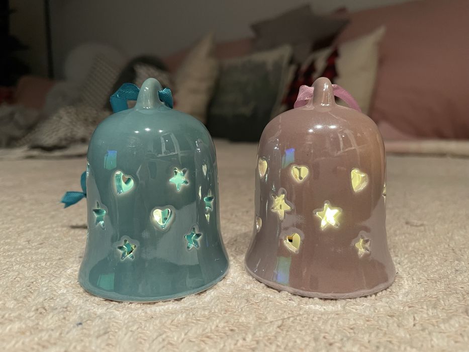 Świąteczne lampki dzwoneczki na baterie turkusowa różowa małe