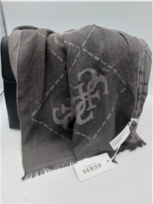 NOWY szal grafitowy szary GUESS dwustronny momogram duży xxl