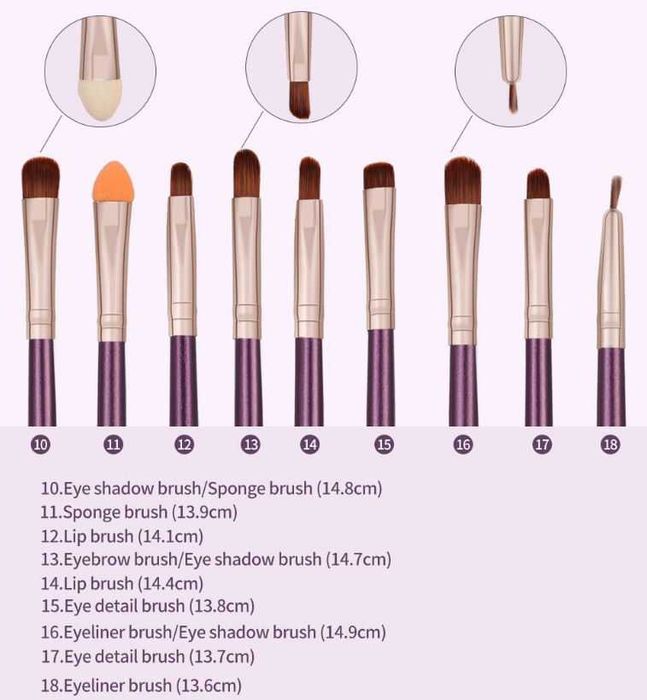 Pincéis de maquilhagem - conjunto de 18 peças