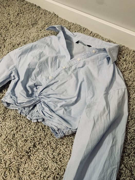 Piękna krótka koszula Zara xs 34 w paski błękitna