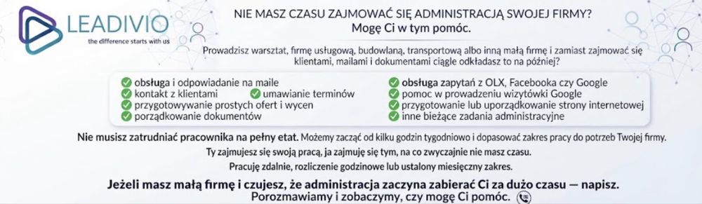 Nie masz czasu na maile, klientów i administrację? Zajmę się tym.