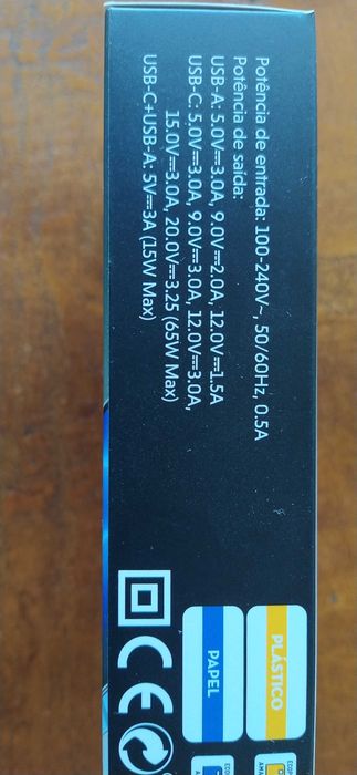 Carregador Ultra-Rápido até máximo de 65W Caixa selada. Material Nunca Usado
