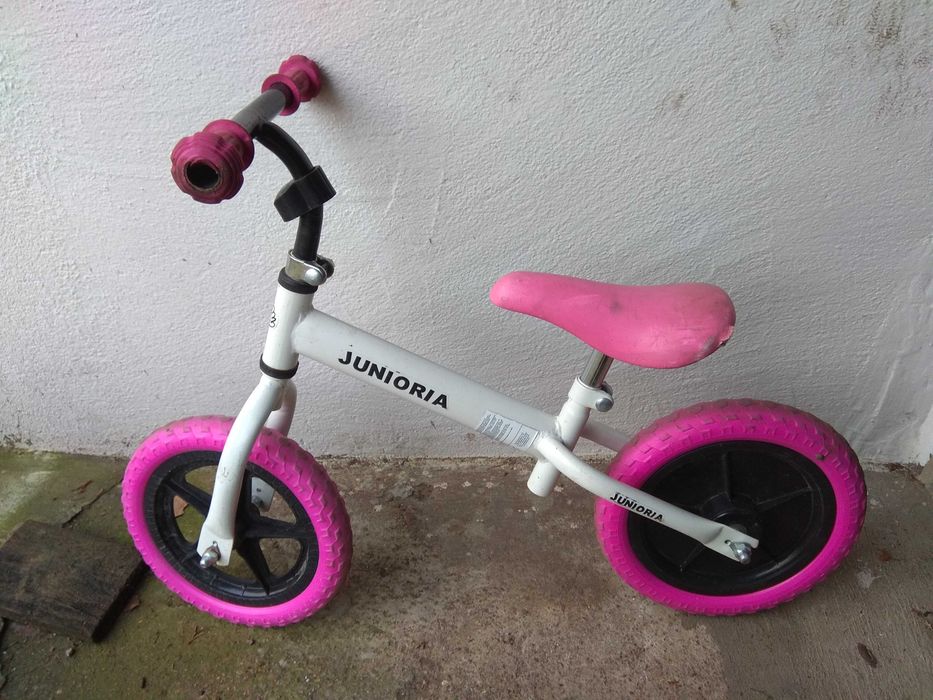 rowerek biegowy junioria, biało różowy