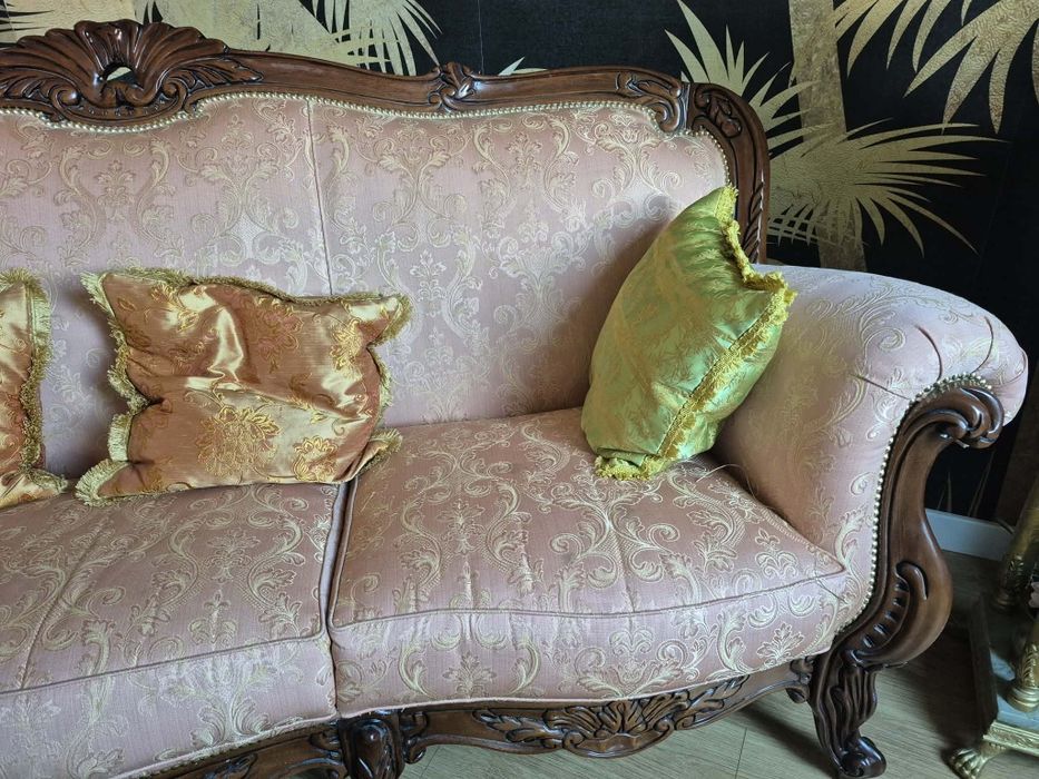 Sofa barokowa chippendale + 2 fotele – komplet w stylu ludwikowskim
