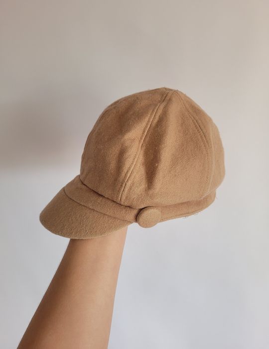 Bezowy wełniany beret z daszkiem kaszkiet fall old money vintage retro