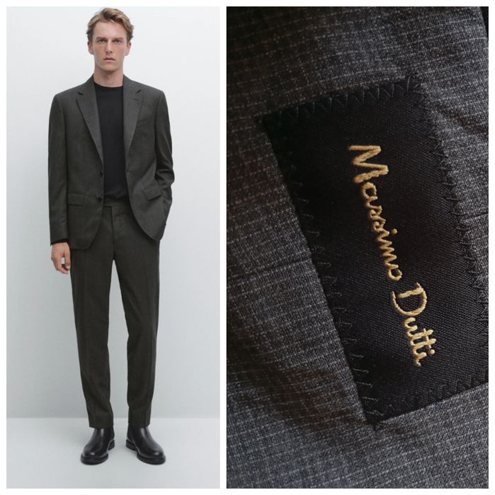 MASSIMO DUTTI 54R wełniana marynarka jasno szara w drobną kratkę
