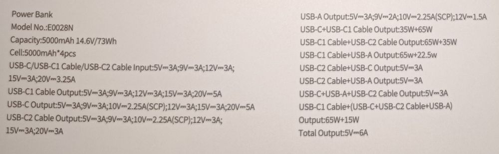 PowerBank Baseus 100W 20000 mAh з вбудованими кабелями