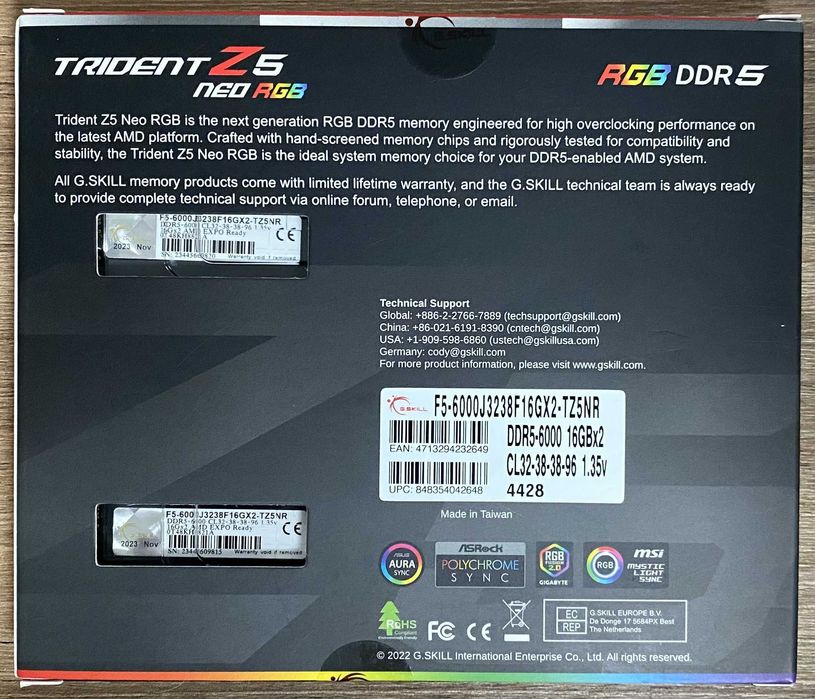 Memória RAM G.SKILL - 32GB(2x16) DDR5 6000MHz CL32 - AMD EXPO64739561398017121