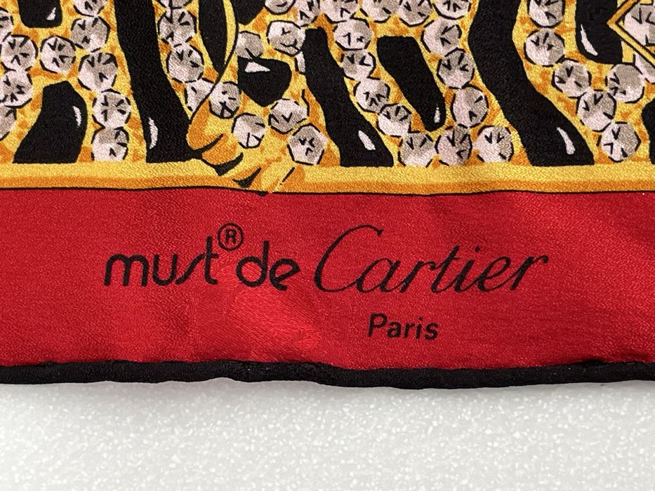 Вінтажна шовкова хустка Cartier, червона з пантерами, оригінал