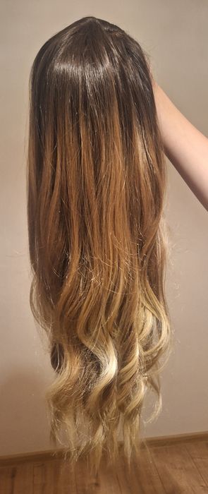 3 Peruki syntetyczne, zestaw, komplet. Długie blond, ombre brąz i rude
