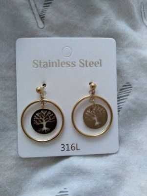 Kolczyki ze stali nierdzewnej koła z kształtem drzewka