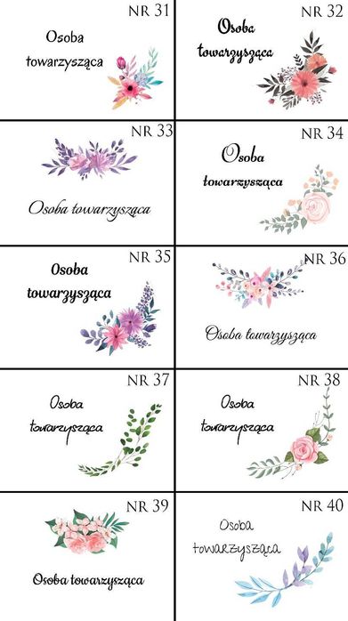 Winietki na ślub wesele 18stkę dużo wzorów kwiatowe chrzest roczek