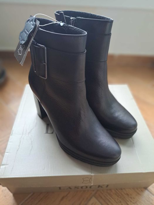 Botki Lasocki r.39 skórzane czarne NOWE