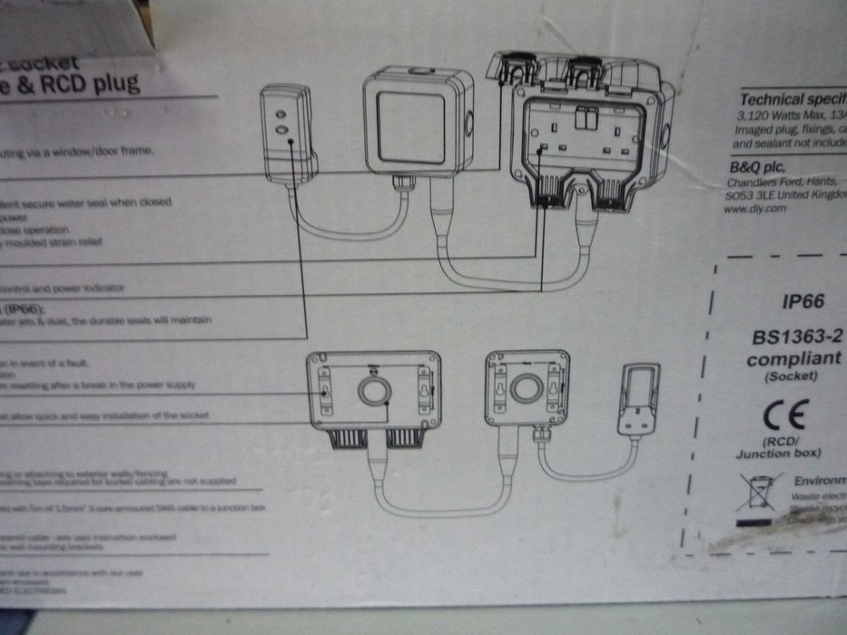 Gniazdko z przełącznikiem + Rozdzielnia hermetyczna  wtyki UK