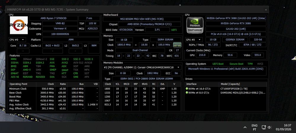 Conjunto gaming RTX 3080 AM4