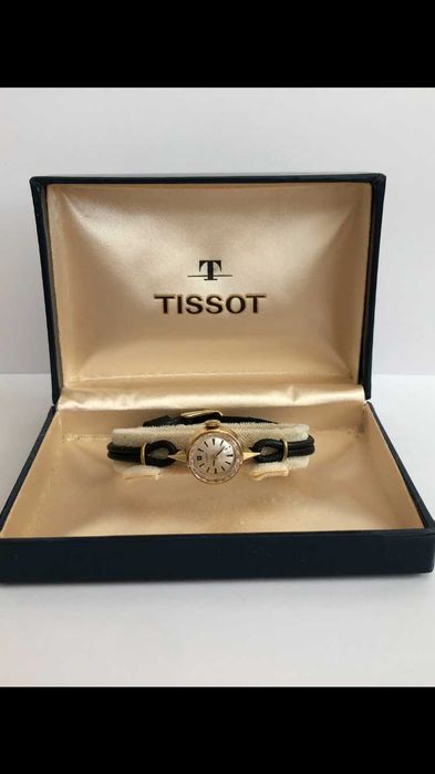 Tissot Art Deco, złoto 14K, niezwykle subtelny zegarek damski, pudełko