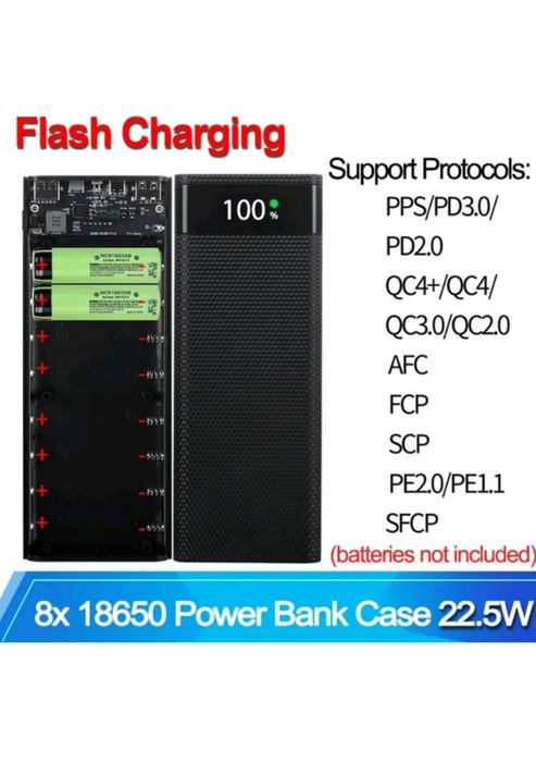 Повербанк на 8 акумуляторів 18650 швидка зарядка на шурупах PowerBank
