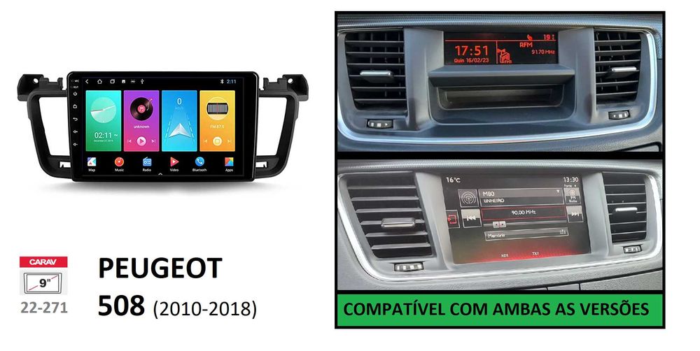 Rádio 2DIN 9" [4+64GB] • Peugeot 508 (De 2010 a 2018) • Android GPS