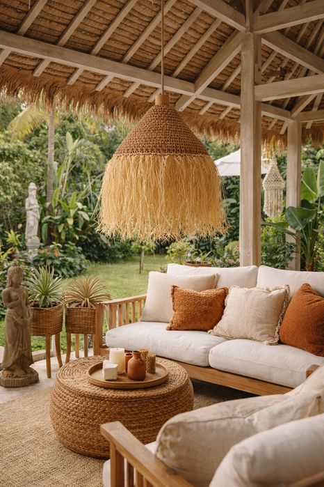 Абажур ручної роботи з бахромою з пальмового листя, boho/japandi