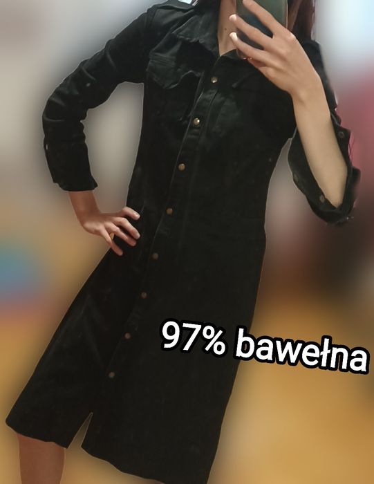 Sukienka płaszczyk bawełna zapinana czarna S M alternative vintage 90s